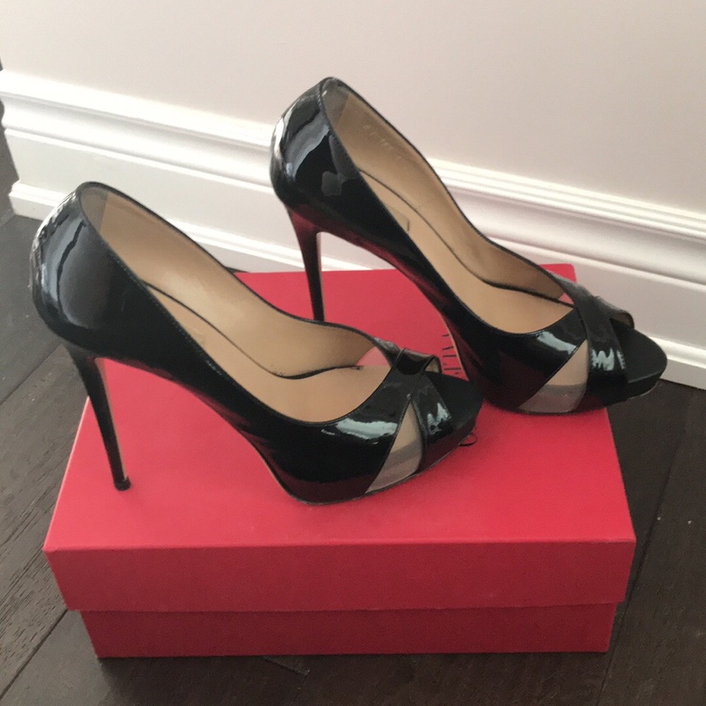 Valentino black leather peep toe heels